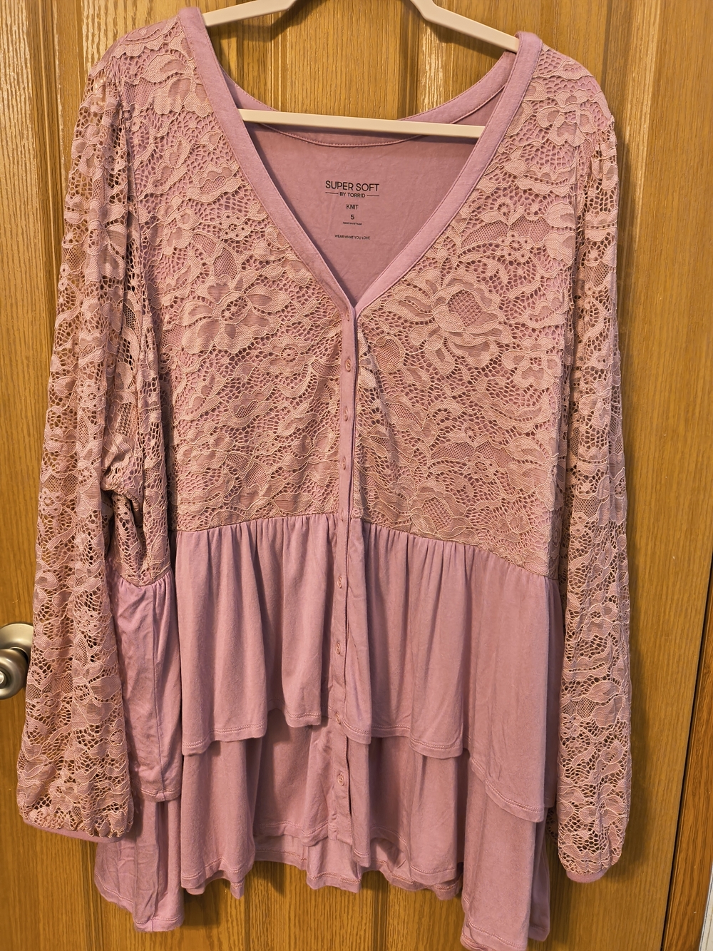 torrid Dusty Rose Lace-Trim Button Front Tunic